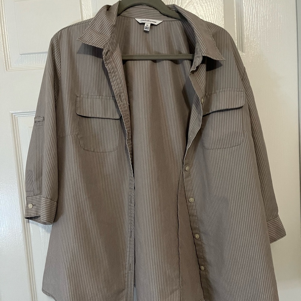 Croft and Barrow Button Up Shirt! Grey with White Stripes! Great Condition